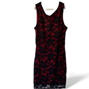 Express Black Lace Over Red Stretch Dress Sz Large